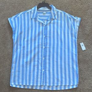 Old Navy White & Blue Linen Women’s Shirt Size M